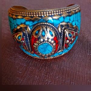 Turquoise and coral bangle